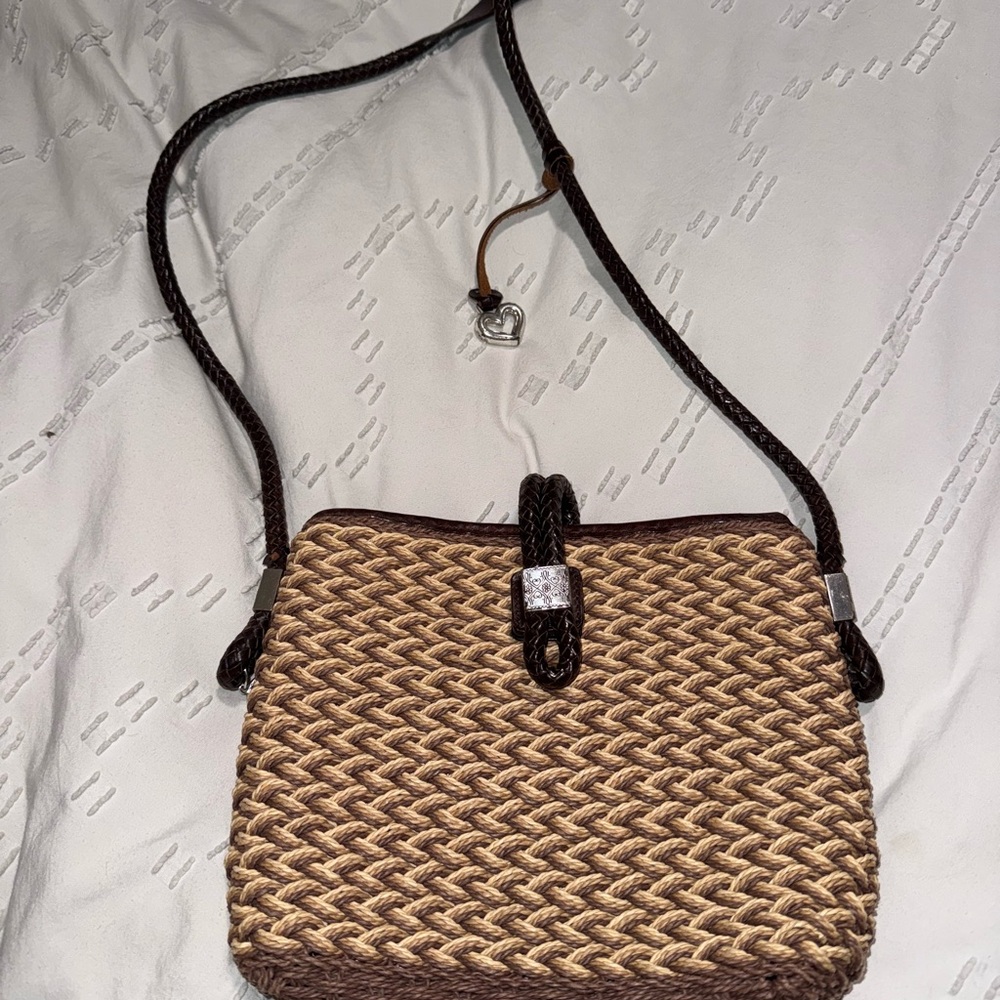 Brighton Tan and Brown Woven Crossbody Bag